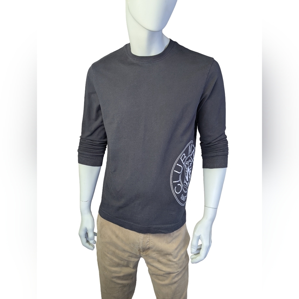 Club Monaco Quality Wear Long Sleeve Graphic Logo Tee, Black, Size Medium